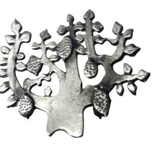 Vtg Signed Metzke Signed Pewter Pear Fig Tree Pin Brooch